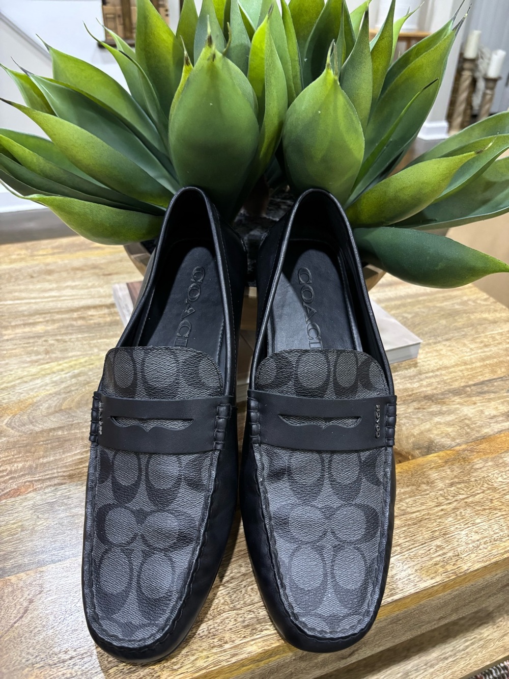 Coach Men’s Black Signature Canvas/Leather driver Loafers